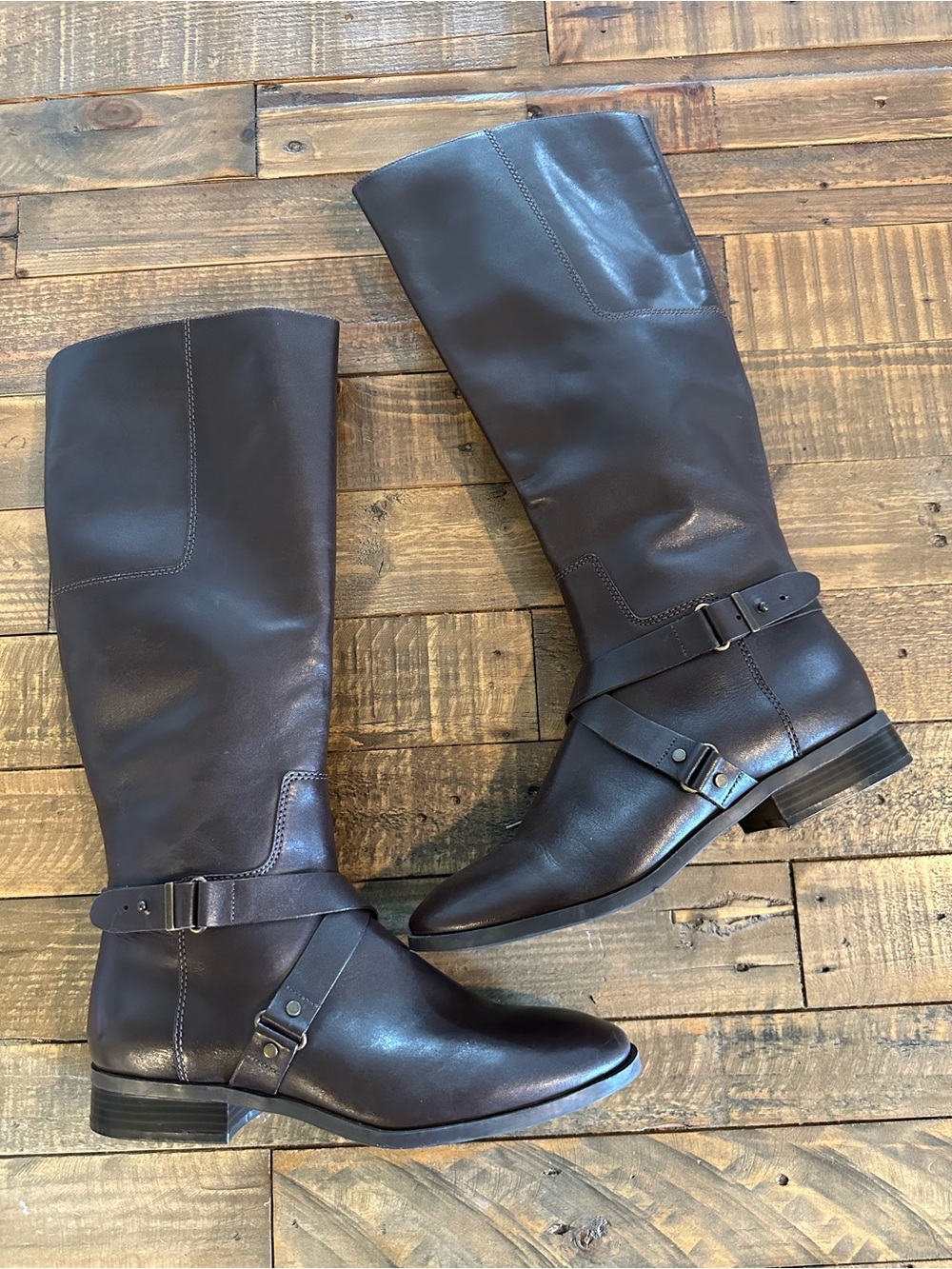 Nine West Blogger Dark Brown Leather Tall Riding Boots Size 9